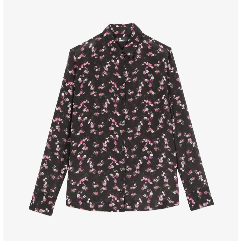 B35 The Kooples Silk Blend Blouse Womens US 4 Floral Button Down Work Office - Picture 3 of 12